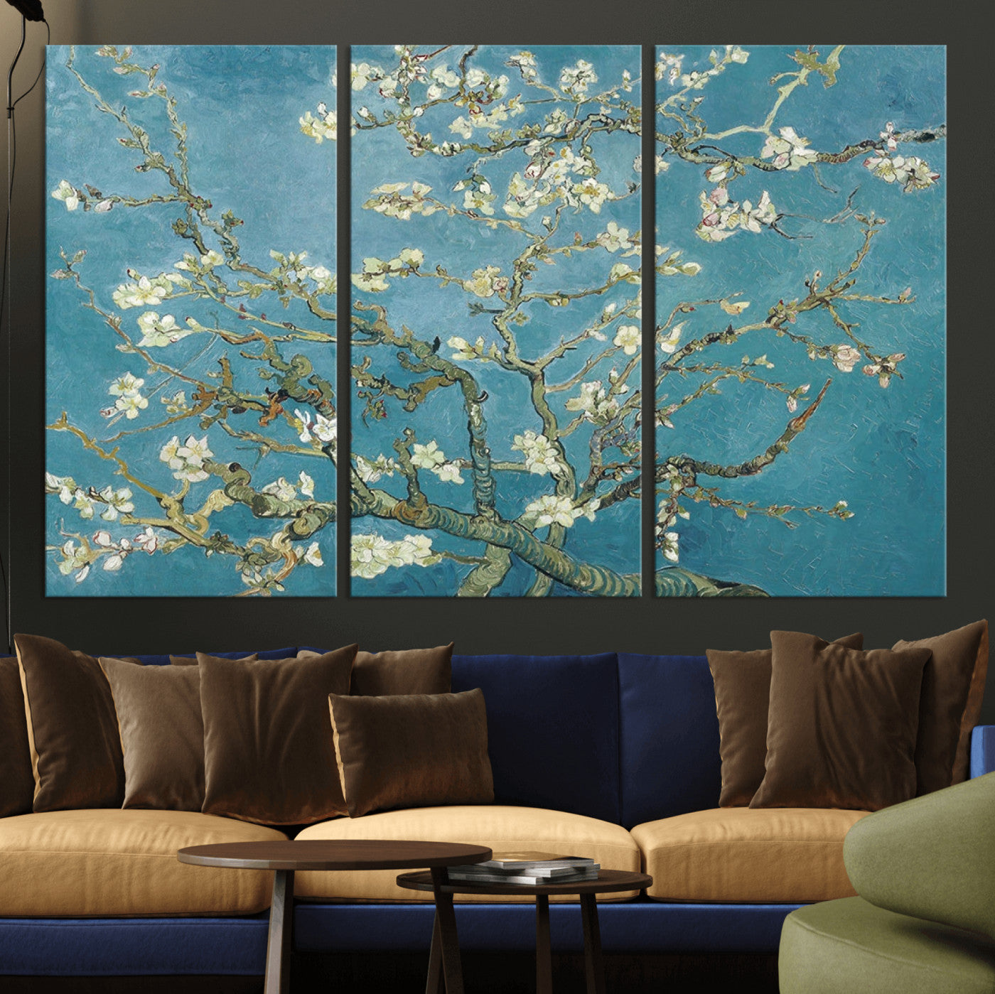 65607-MGV-CV-36X24-Almond Blossom Wall Art – Van Gogh Blue Floral Canvas Print, Elegant Impressionist Painting Decor for Living Room, Bedroom or