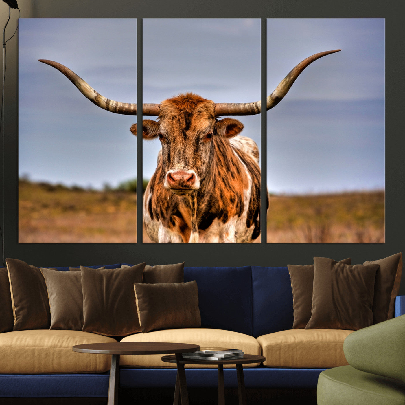 18594-MGV-CV-36X24-Texas Longhorn Bull Wall Art – Rustic Western Cattle Canvas Print, Country Farmhouse Decor for Living Room, Office or Cabin
