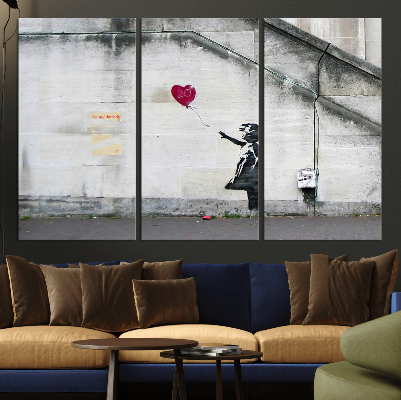 50559-MGV-CV-36X24-Banksy Girl with Balloon Wall Art – Famous Street Graffiti Canvas Print, Modern Urban Artwork for Living Room, Bedroom or Office