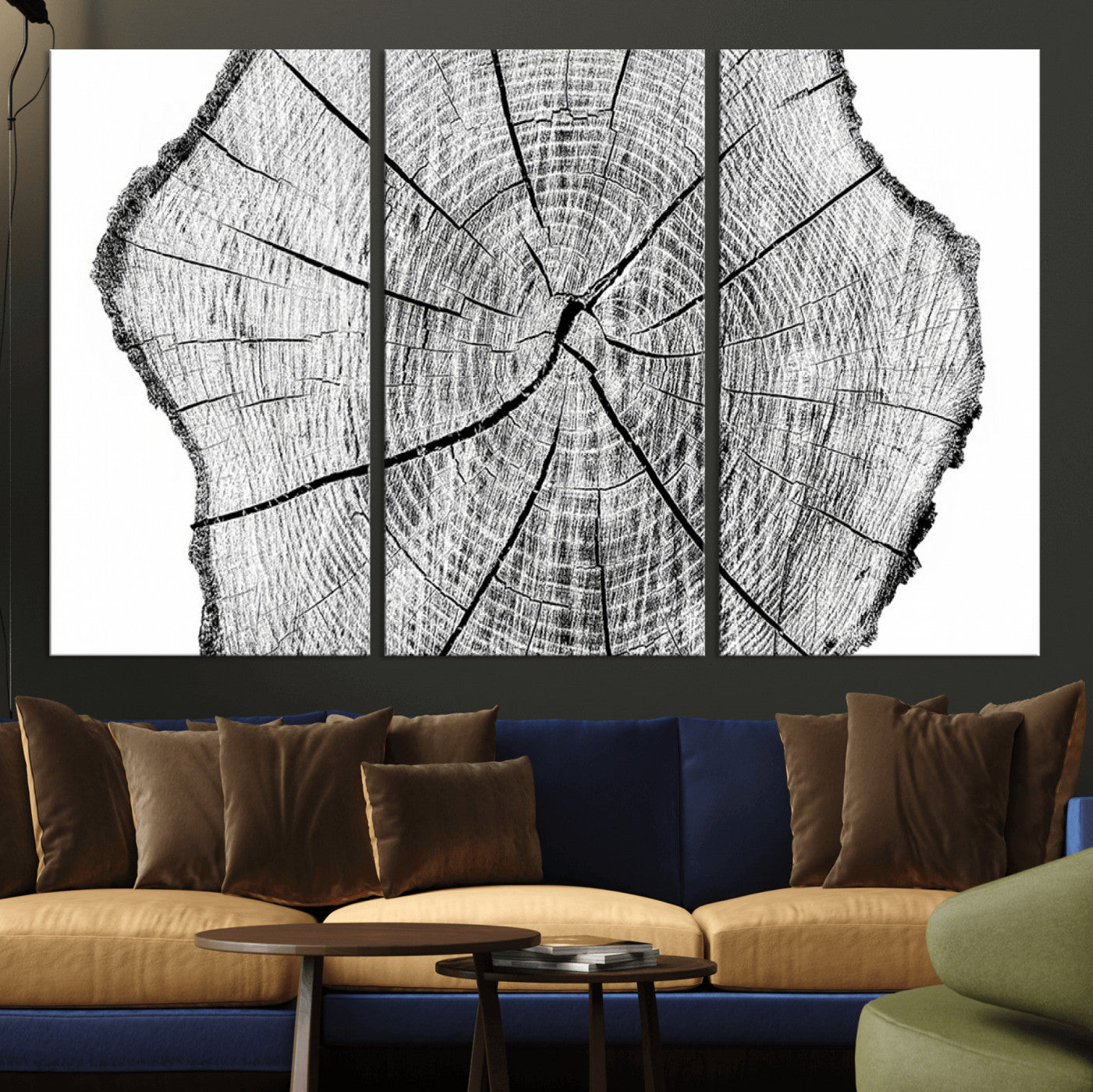 98709-MGV-CV-36X24-Tree Ring Wall Art – Black and White Canvas Print Rustic Wood Cross Section, Minimal Nature Inspired Decor for Living Room,