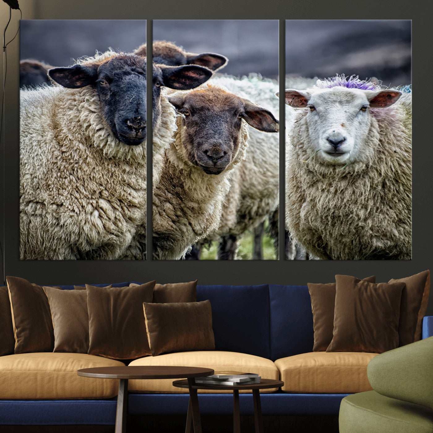 18418-MGV-CV-36X24-Sheep Wall Art Canvas Print, Framed Farmhouse Sheep Art Picture Print, Sheep Herd Perfect Rustic Farmhouse Decor Artwork