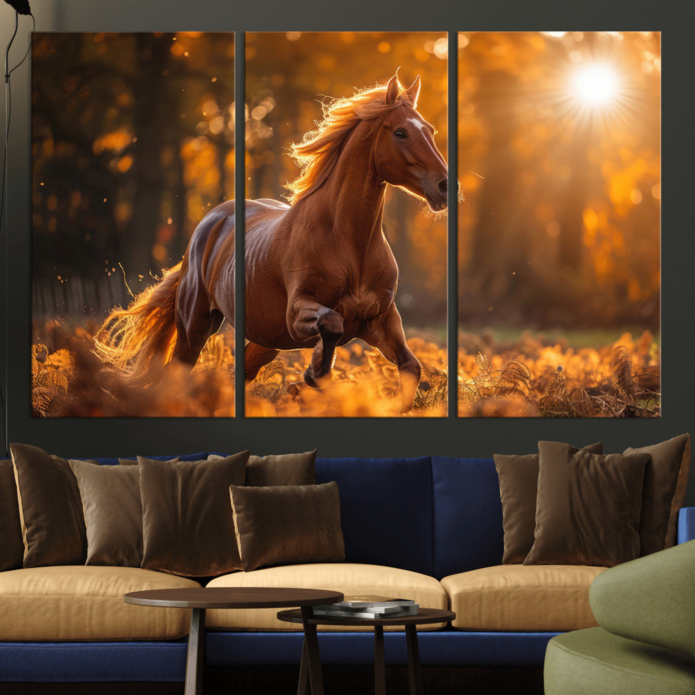92144-MGV-CV-36X24-Sunset Horse Wall Art Canvas Print, Framed Horse Barn Art Picture Print, Majestic Horse Perfect Rustic Farmhouse Decor Artwork
