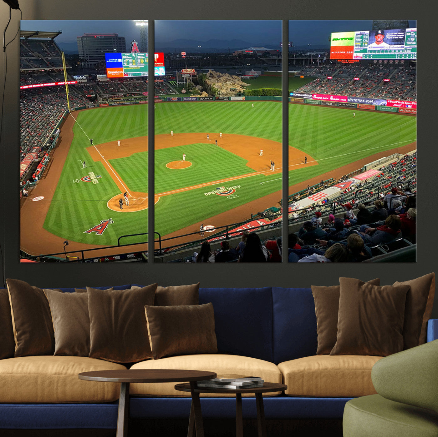 93707-MGV-CV-36X24-Los Angeles Stadium Wall Art Canvas Print, Framed Angel Stadium Field Art Picture Print, Anaheim Stadium Perfect Sports Room Decor