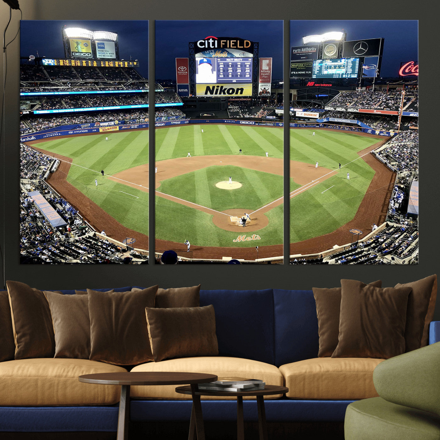 87666-MGV-CV-36X24-City Field Stadium Wall Art Canvas Print, Framed New York Stadium Art Picture Print, Citi Field Stadium Perfect Sport Room Decor