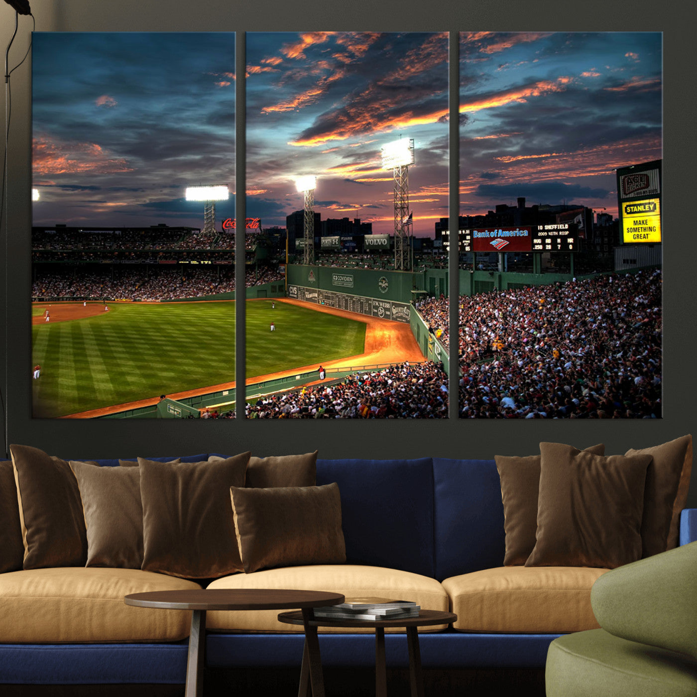66781-MGV-CV-36X24-Baseball Stadium Wall Art – Canvas Print Evening Game Field Packed Crowd Sunset Sky Sports Photography, Dynamic Decor for Game