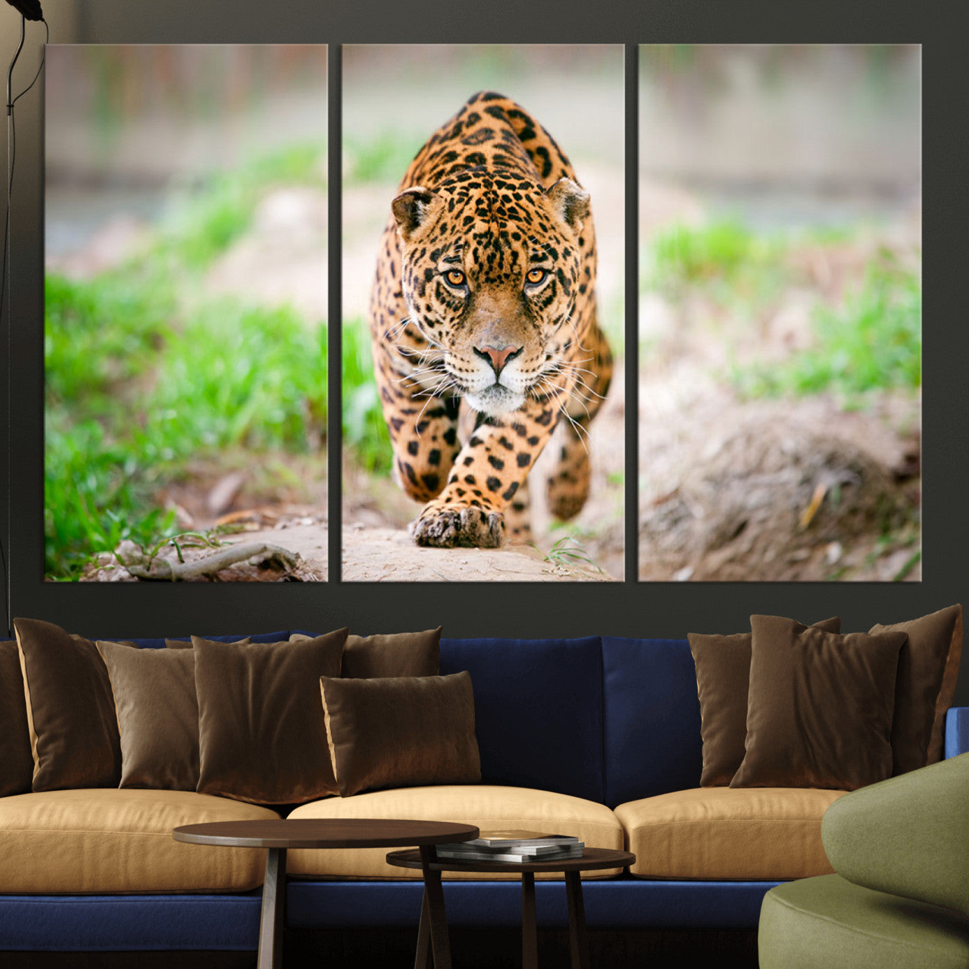 75066-MGV-CV-36X24-Leopard Wall Art Canvas Print, Framed Wild Animal Art Picture Print, Blue Eye Leopard Perfect Wild Minimal Decor Artwork