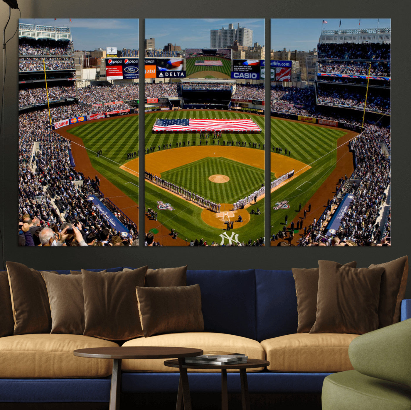 20879-MGV-CV-36X24-Yankee Stadium Wall Art Canvas Print, Framed New York Stadium Art Picture Print, Yankee Field Perfect Sport Room Decor Artwork