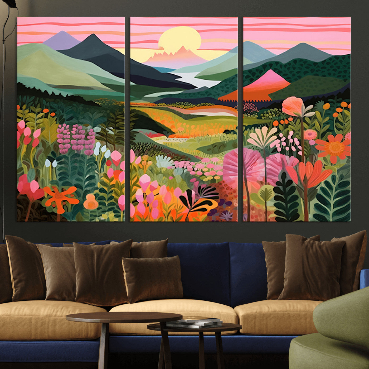 99638-MGV-CV-36X24-Sunset Meadow Wall Art – Panoramic Mountain Landscape with Wildflowers Canvas Print, Vibrant Nature Decor for Living Room, Bedroom