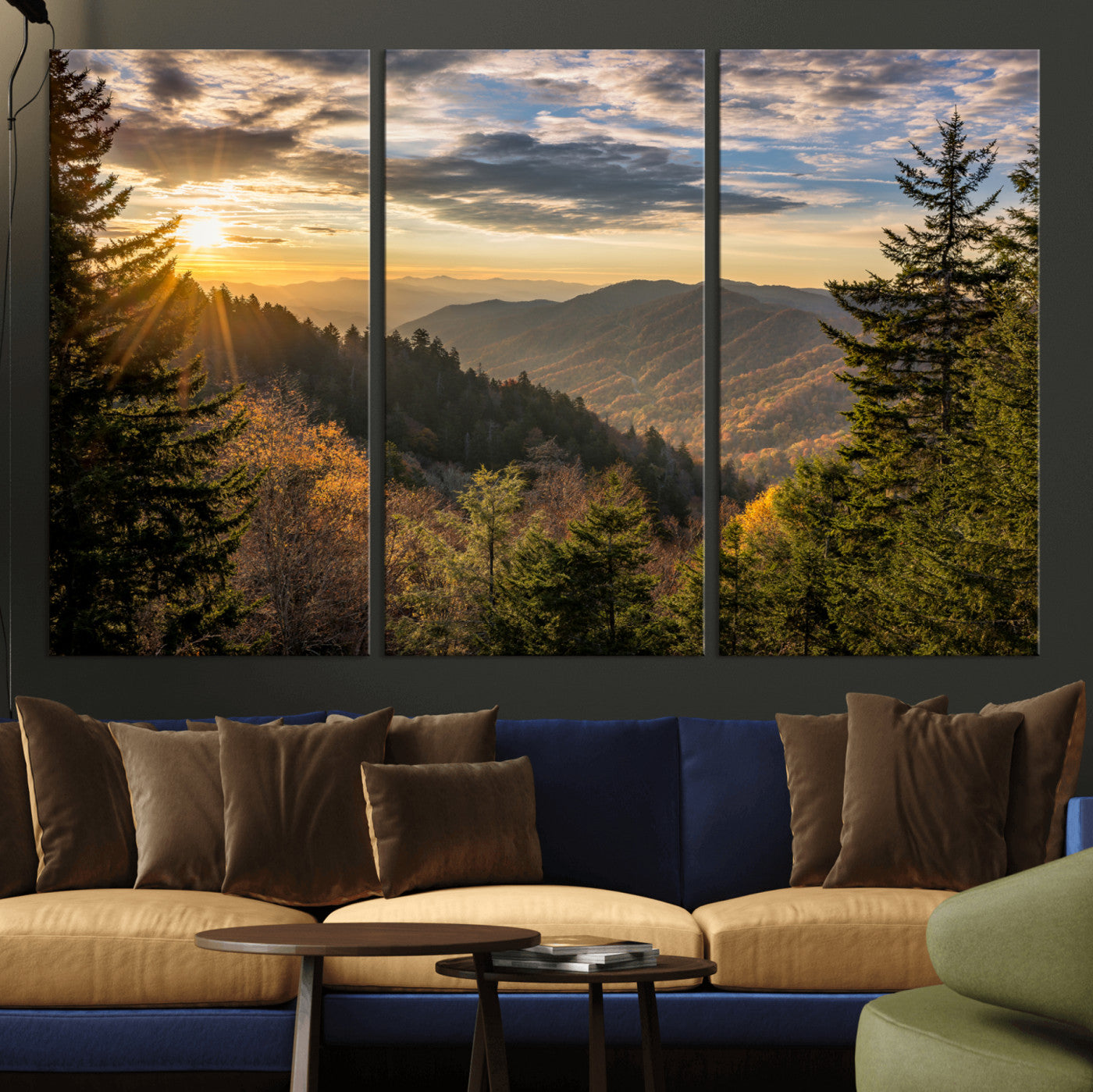 73692479-MGV-CV-36X24-Smoky Mountains Wall Art Canvas Print, Framed Forest Mountain Art Picture Print, Spring Mountain Perfect Spring Style Decor