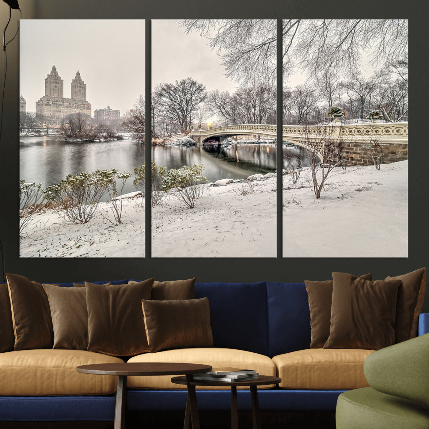 60292-MGV-CV-36X24-Central Park Winter Wall Art – Snowy Bow Bridge Canvas Print, Scenic New York City Landscape Photography for Living Room, Bedroom