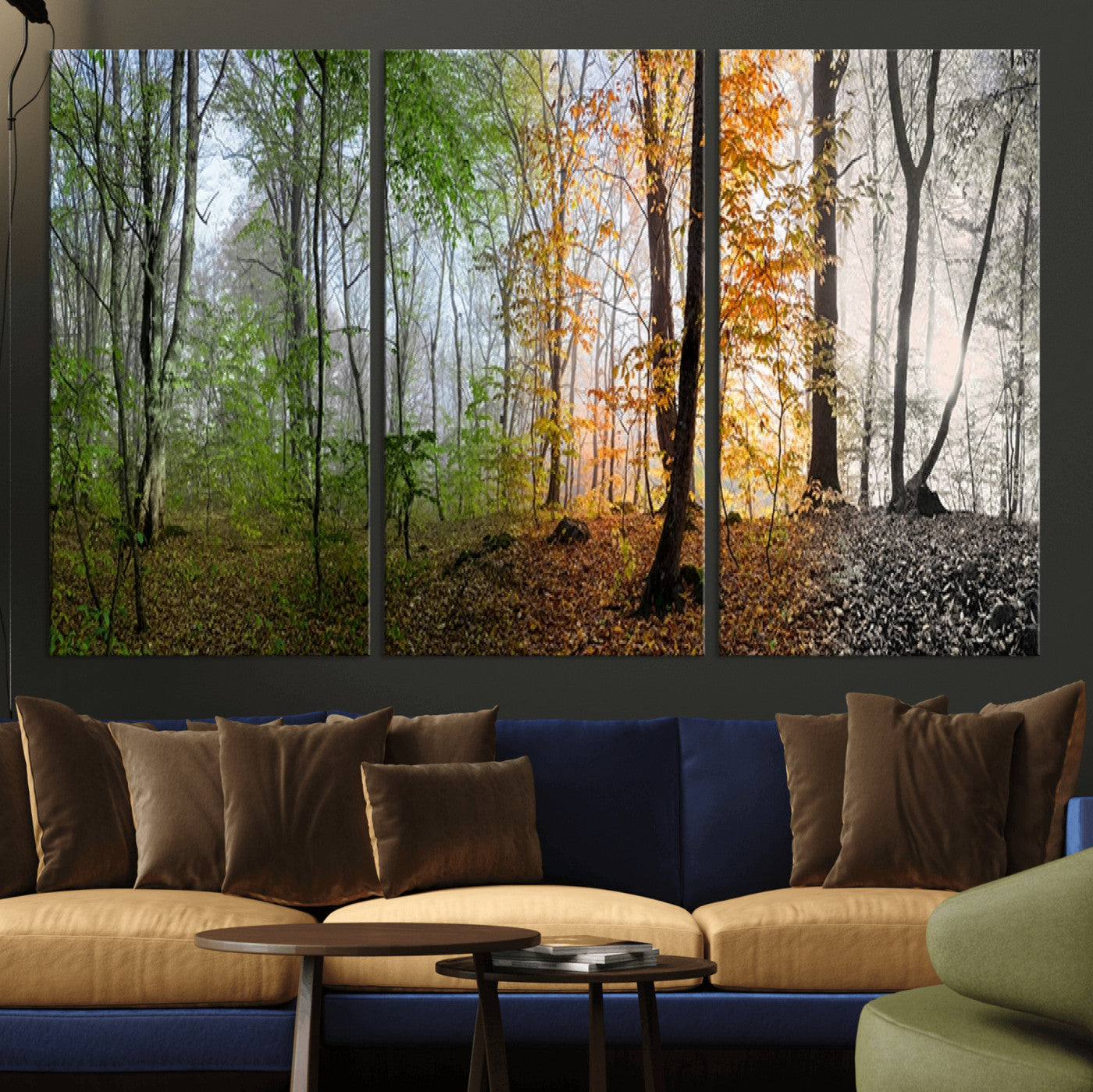 95317-MGV-CV-36X24-Four Seasons Forest Wall Art – Panoramic Nature Canvas Print Showing Spring, Summer, Autumn and Winter Landscape for Living Room,