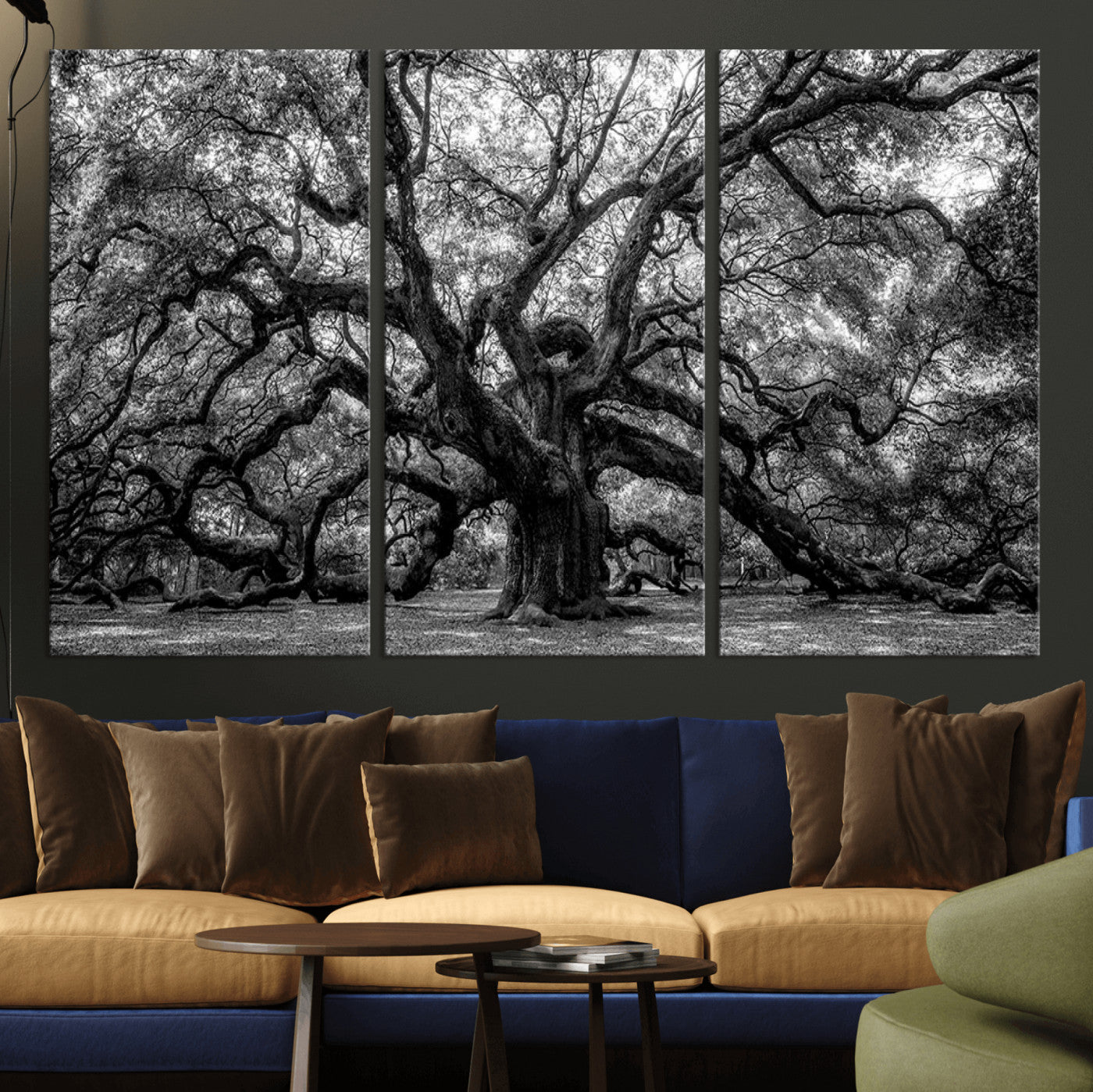 132944706-MGV-CV-36X24-Ancient Tree Wall Art – Black and White Photography Canvas Print Featuring Majestic Twisting Branches, Rustic Nature Artwork for