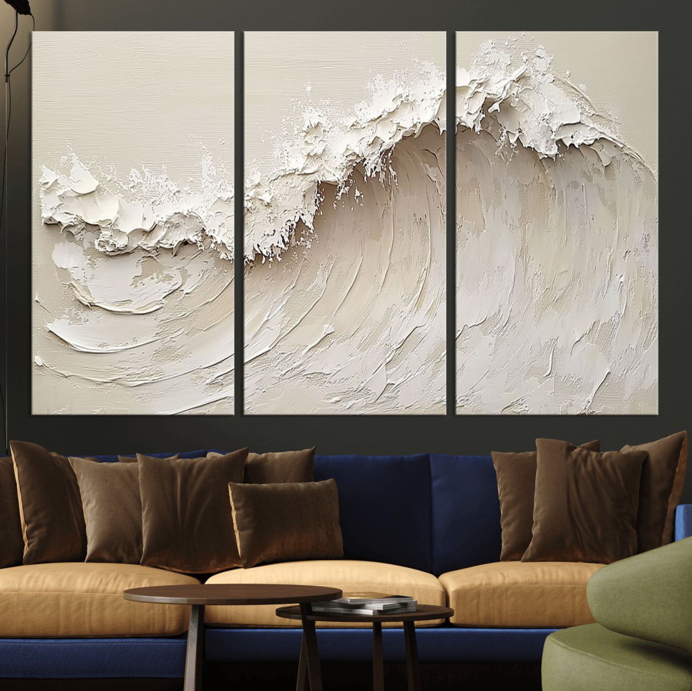 45175-MGV-CV-36X24-Textured Wave Wall Art Canvas Print, Framed Minimal Seascape Art Picture Print, Elegant Wave Perfect Modern Coastal Decor Artwork
