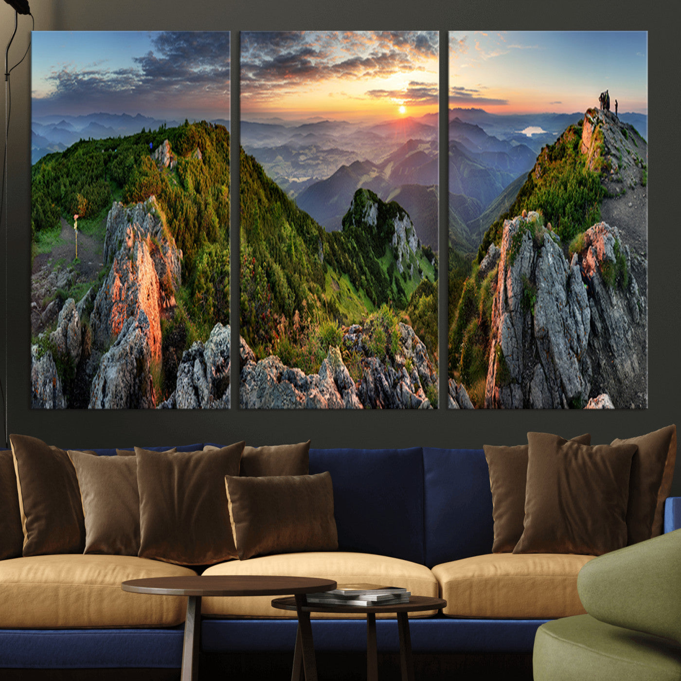 51582565-MGV-CV-36X24-Mountain Sunrise Panorama Wall Art – Scenic Landscape Canvas Print, Hiking Adventure Nature Photography, Large Mountain Range Wall