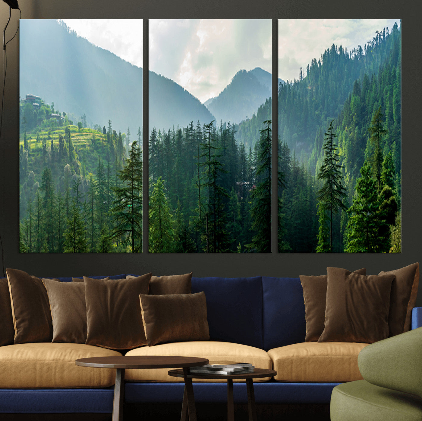 83417191-MGV-CV-36X24-Misty Mountain Forest Wall Art – Pine Tree Landscape Canvas Print, Nature Photography Panorama, Tranquil Green Forest Décor for