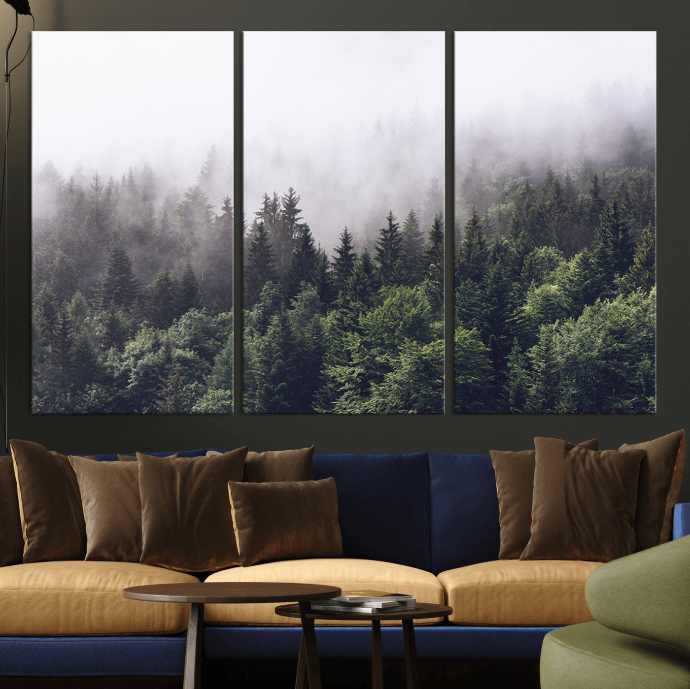 62890402-MGV-CV-36X24-Misty Forest Wall Art Canvas Print, Framed Foggy Pines Art Picture Print, Pine Valley Perfect Moody Woodland Decor Artwork