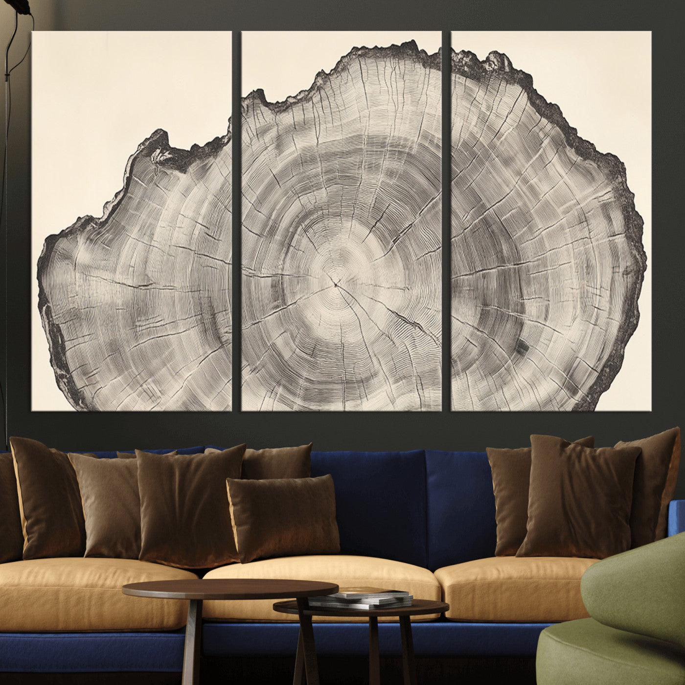 98921313-MGV-CV-36X24-Tree Ring Wall Art Canvas Print, Framed Wood Slice Art Picture Print, Minimalist Wood Perfect Rustic Academic Decor Artwork