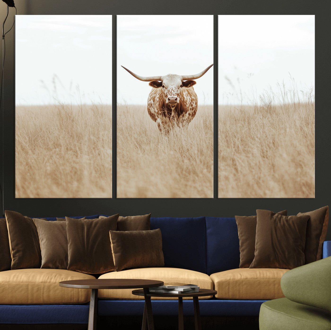 20927060-MGV-CV-36X24-Texas Longhorn Wall Art Canvas Print, Framed Lone Cattle Art Picture Print, Longhorn Bull Perfect Rustic Western Decor Artwork