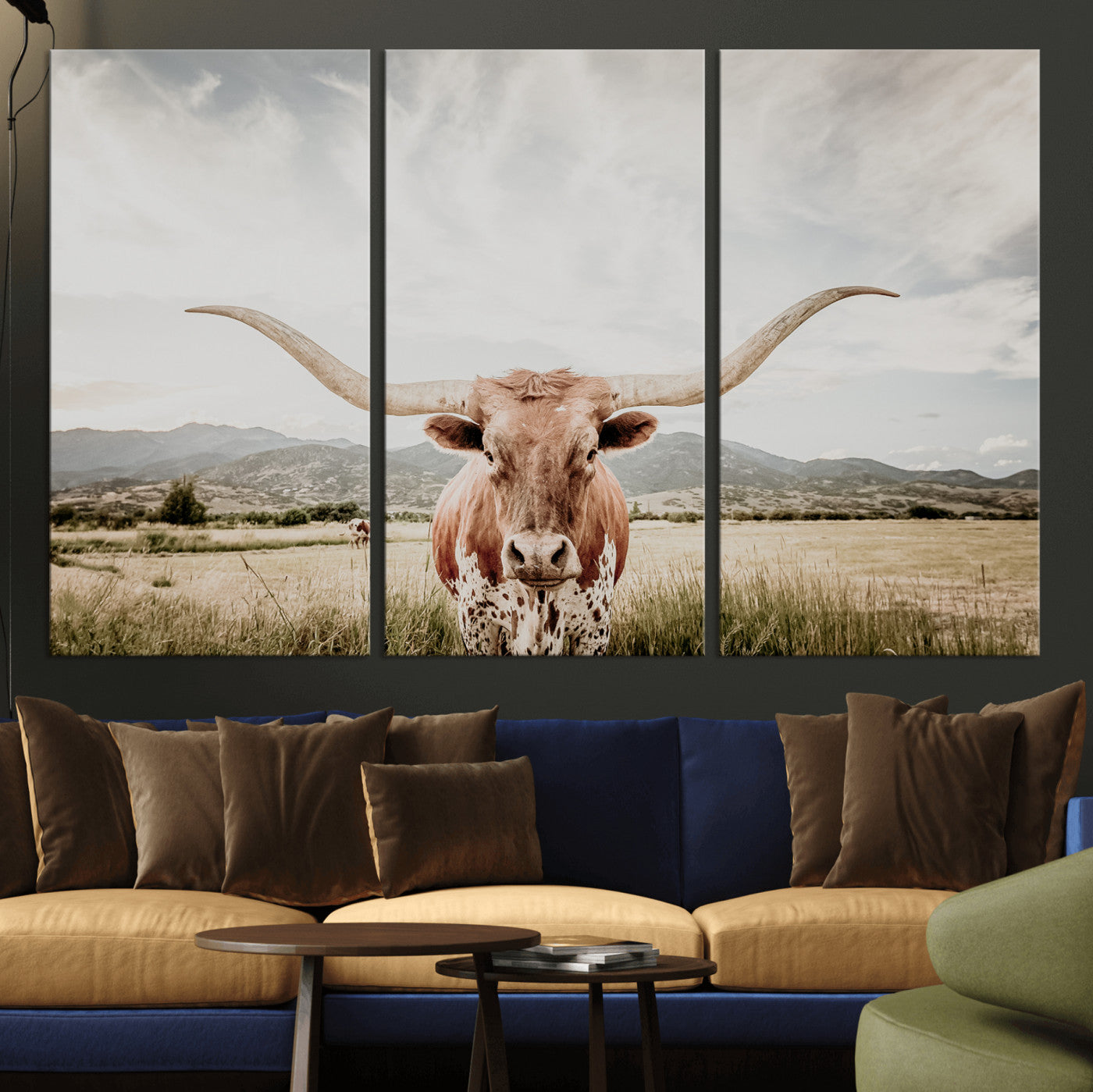 80054319-MGV-CV-36X24-Texas Longhorn Wall Art Canvas Print, Framed Western Cow Art Picture Print, Rustic Farmhouse Perfect Farmhouse Decor Artwork