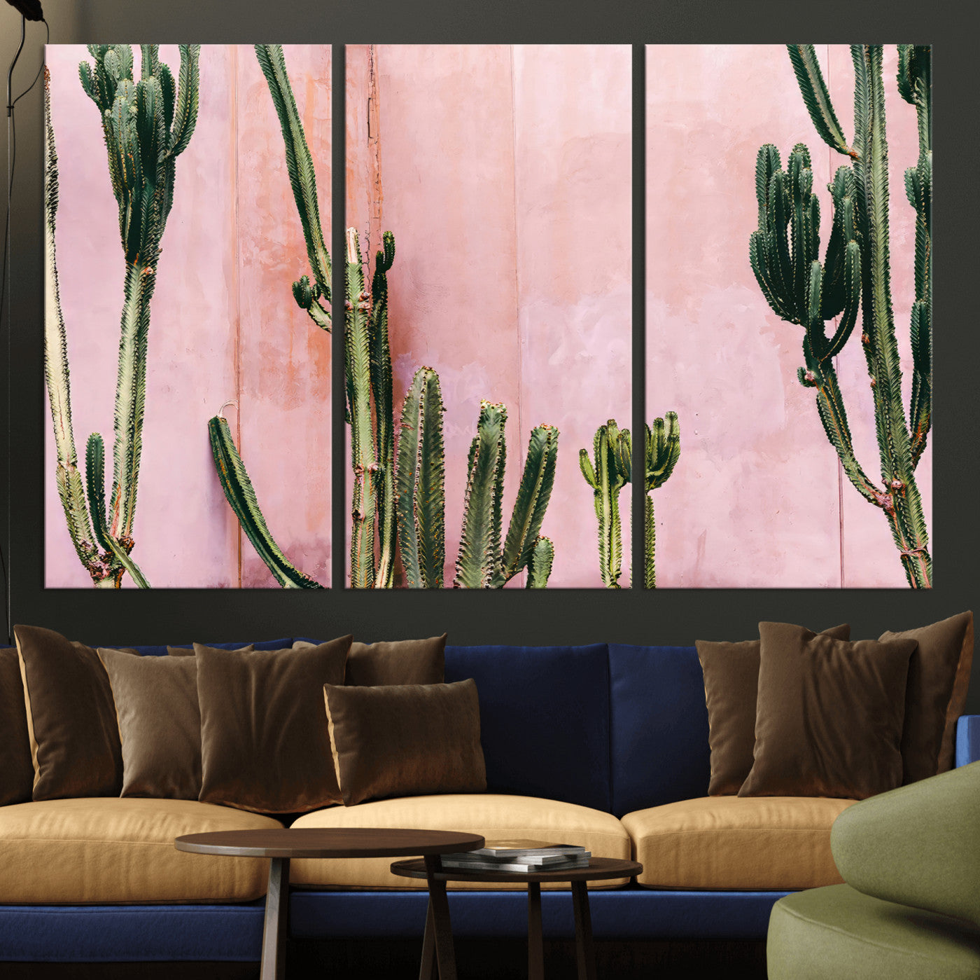 93119502-MGV-CV-36X24-Tall Cactus Wall Art Canvas Print, Framed Pink Wall Art Picture Print, Cactus Lines Perfect Modern Desert Decor Artwork