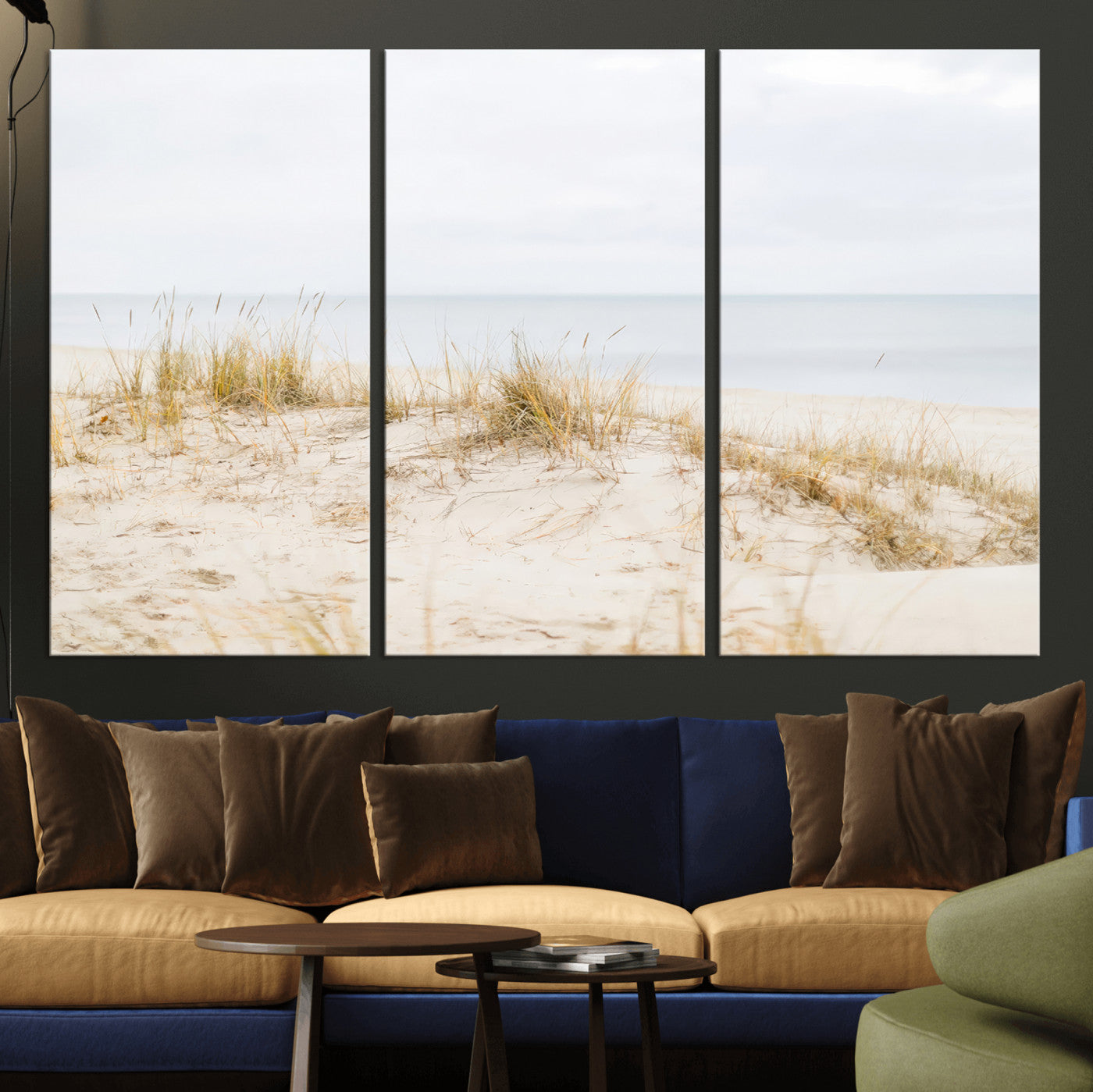 13146857-MGV-CV-36X24-Beach Dunes Wall Art Canvas Print, Framed Soft Horizon Art Picture Print, Coastal Grass Perfect Minimalist Coastal Decor Artwork