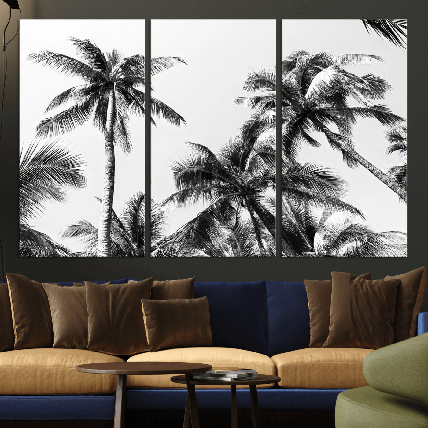46641801-MGV-CV-36X24-Palm Tree Wall Art Canvas Print, Framed Black White Tropics Art Picture Print, Monochrome Palms Perfect Modern Tropical Minimalist