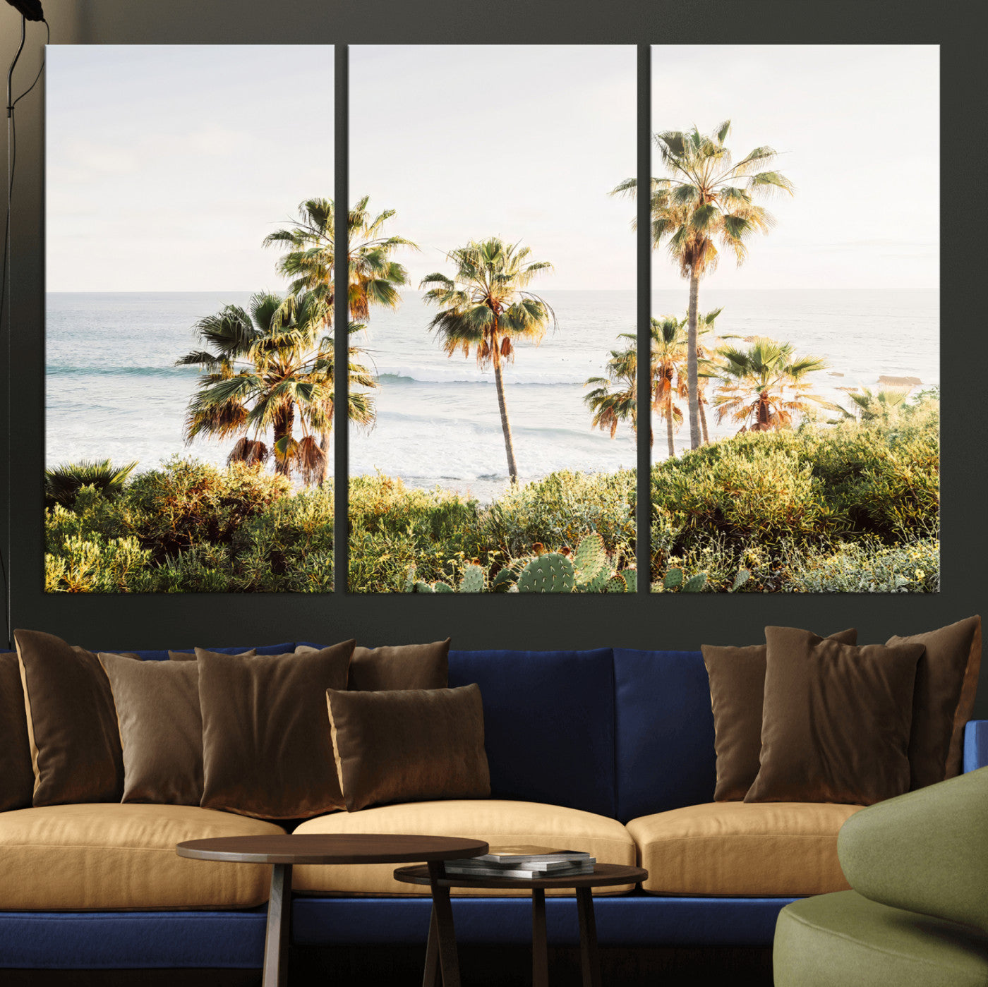 94707294-MGV-CV-36X24-California Coast Wall Art Canvas Print, Framed Palm Trees Art Picture Print, Coastal Landscape Perfect Coastal Minimalist Decor