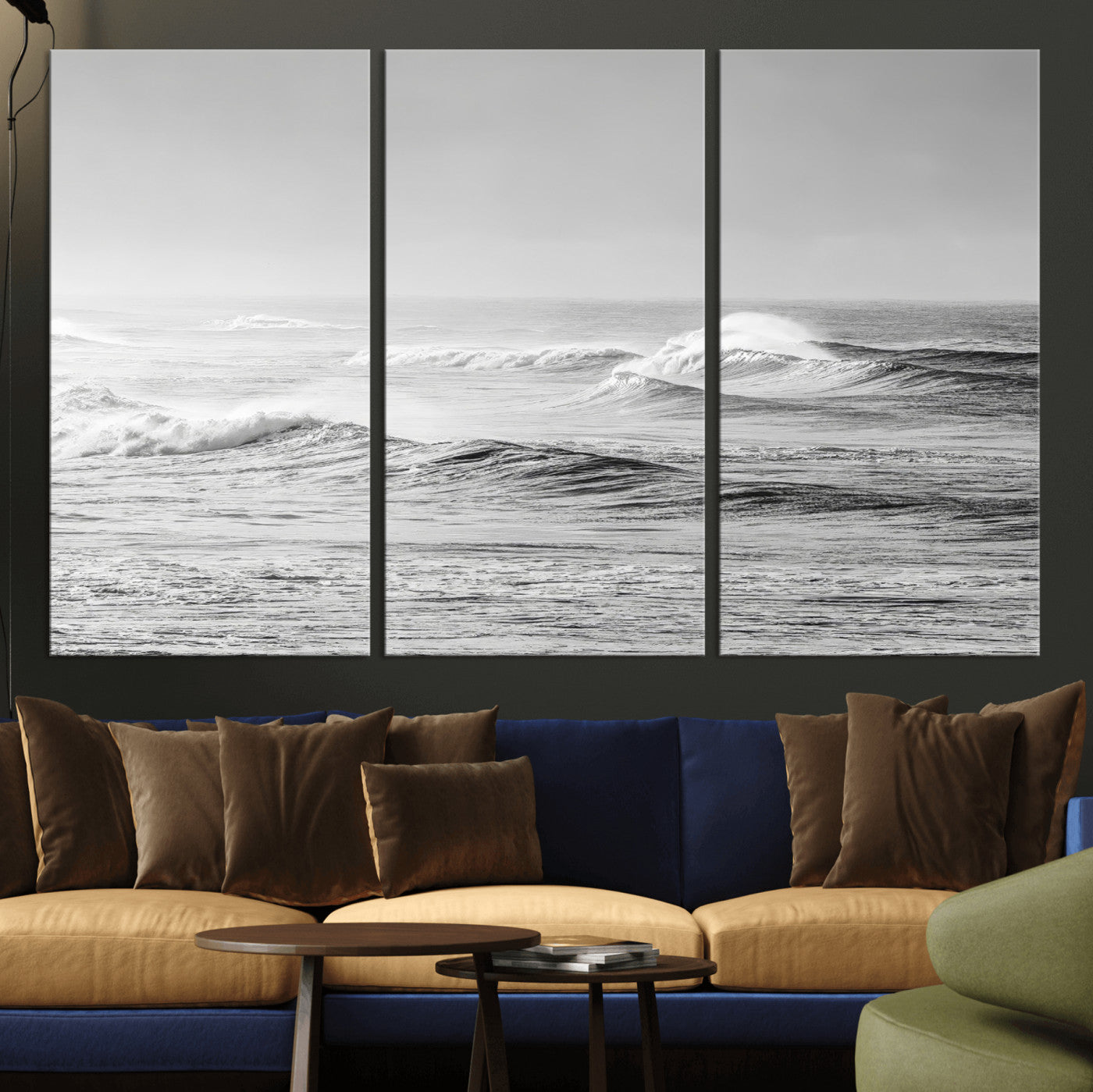 98634812-MGV-CV-36X24-Black and White Ocean Waves Wall Art – Minimalist Sea Canvas Print, Coastal Photography Decor for Living Room, Bedroom or Office