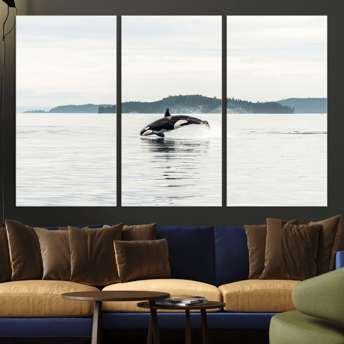 10157174-MGV-CV-36X24-Orca Whale Wall Art Canvas Print, Framed Black White Whale Art Picture Print, Minimalist Ocean Perfect Coastal Minimalist Decor