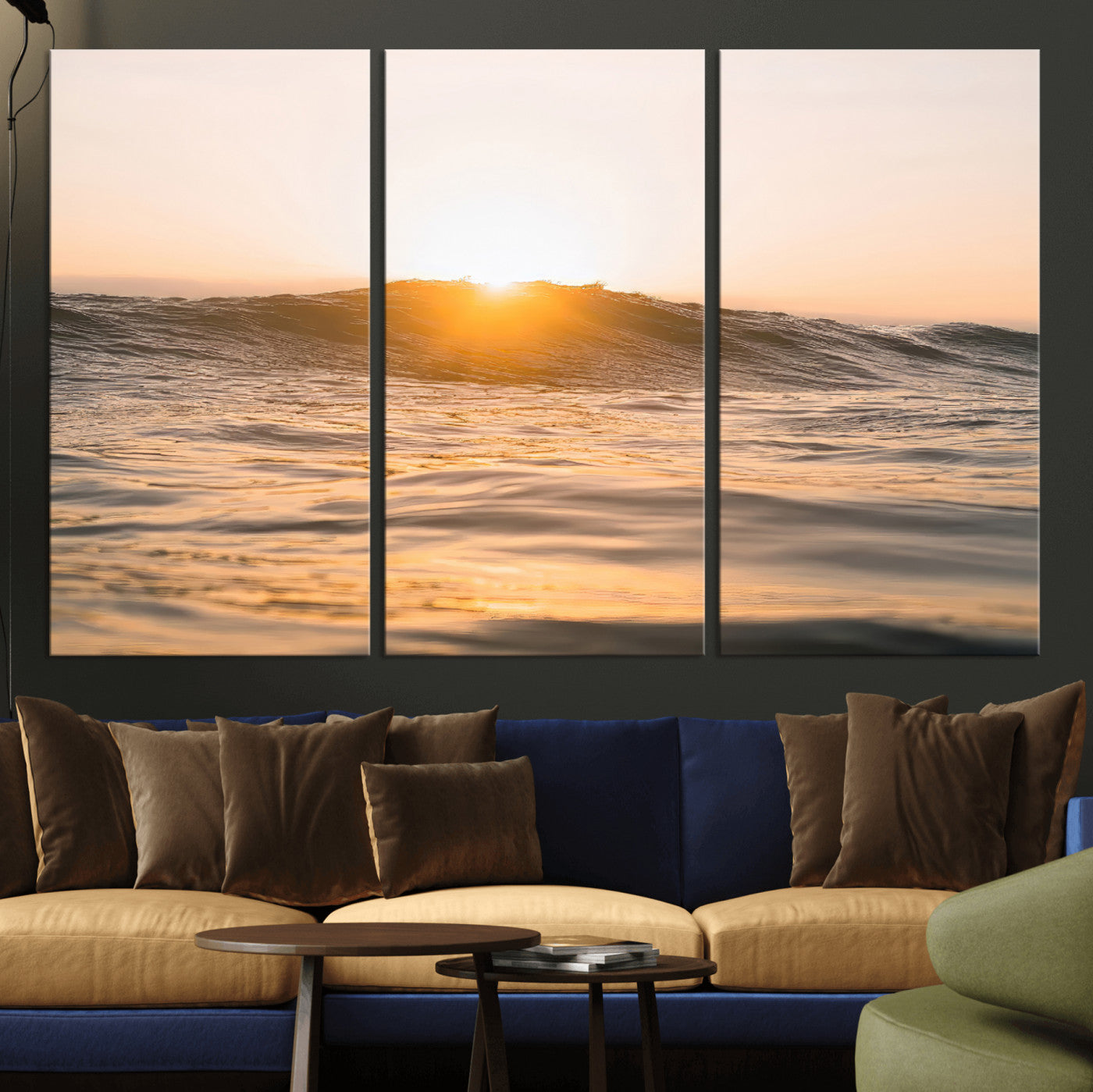 16973771-MGV-CV-36X24-Calm Water Wall Art Canvas Print, Framed Sunset Waves Art Picture Print, Coastal Warmth Perfect Warm Minimalist Decor Artwork