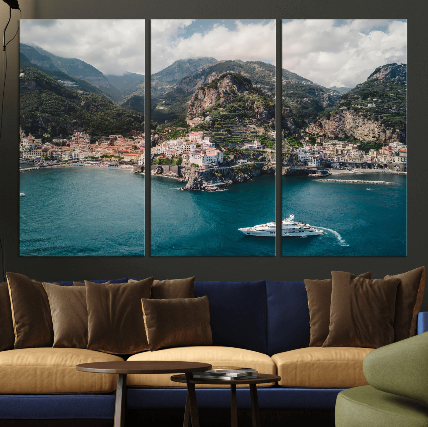 20321590-MGV-CV-36X24-Amalfi Coast Wall Art Canvas Print, Framed Italy Travel Art Picture Print, Mediterranean Landscape Perfect Mediterranean Coastal