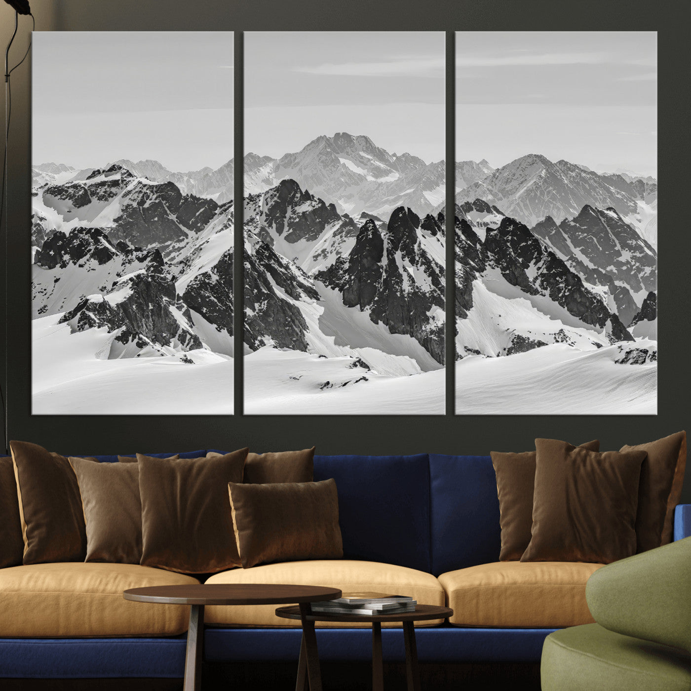 46884246-MGV-CV-36X24-Snowy Mountain Wall Art Canvas Print, Framed Mountain Peaks Art Picture Print, Alpine Mountains Perfect Minimalist Alpine Decor