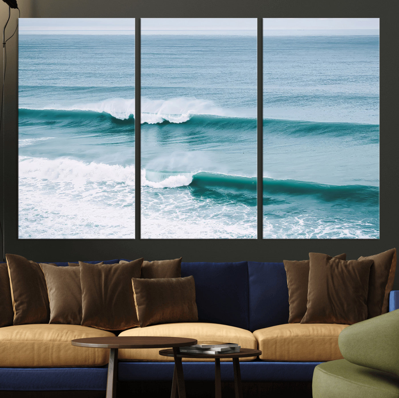 73692470-MGV-CV-36X24-Ocean Swell Wall Art Canvas Print, Framed Surf Waves Art Picture Print, Blue Water Perfect Coastal Dynamic Decor Artwork