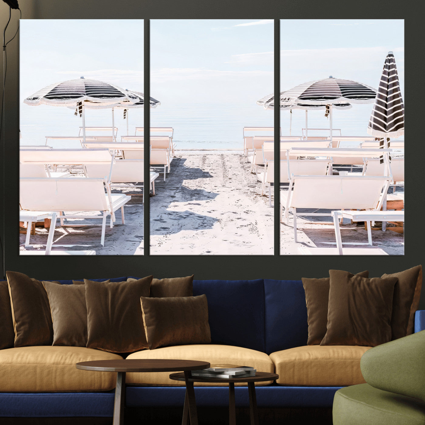 67623952-MGV-CV-48X32-3P-Minimalist Beach Wall Art Canvas Print, Framed Pastel Sand Art Picture Print, Beach Aesthetic Perfect Coastal Minimalist Decor