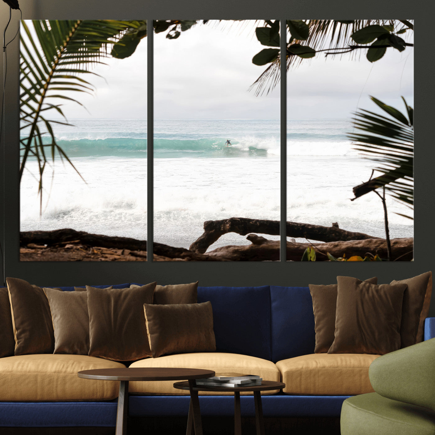 50382104-MGV-CV-36X24-Tropical Surf Wall Art Canvas Print, Framed Palm Tree View Art Picture Print, Beach House Art Perfect Boho Coastal Decor Artwork