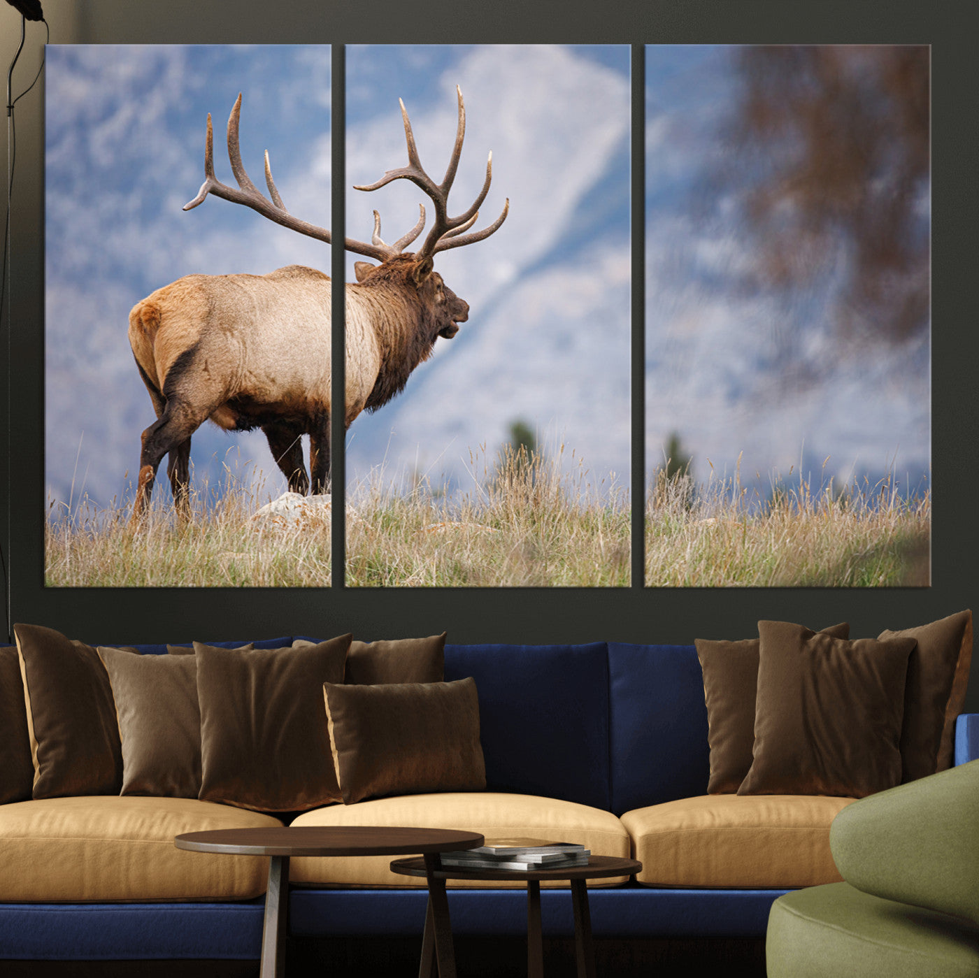 26365841-MGV-CV-36X24-Mountain Elk Art Wall Art Canvas Print, Framed Rustic Wildlife Print Art Picture Print, Lodge Style Decor Perfect Rustic Lodge