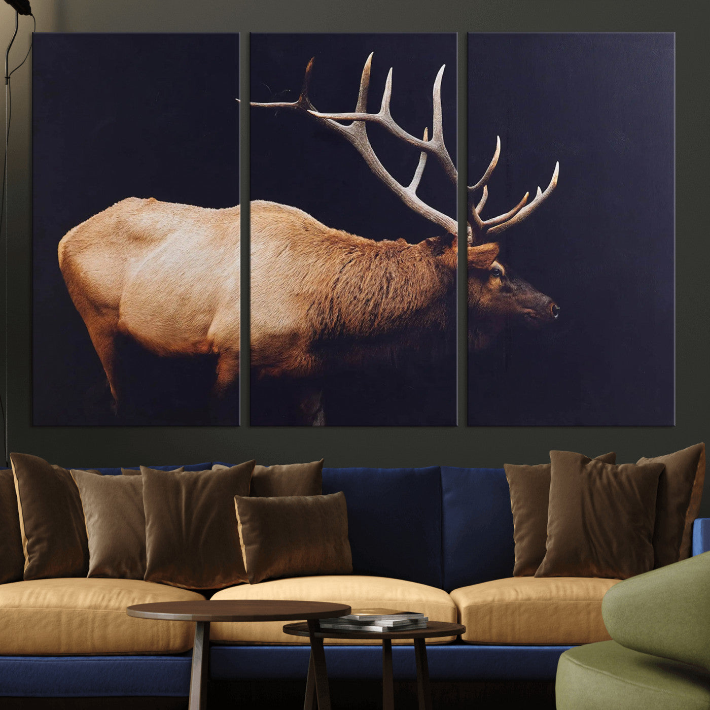 91871131-MGV-CV-36X24-Rustic Elk Art Wall Art Canvas Print, Framed Moody Wildlife Decor Art Picture Print, Western Animal Print Perfect Western Lodge