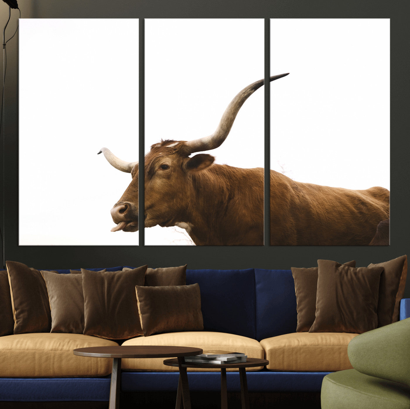 62566114-MGV-CV-36X24-Longhorn Cow Art Wall Art Canvas Print, Framed Rustic Animal Decor Art Picture Print, Texas Bull Photo Perfect Rustic Farmhouse