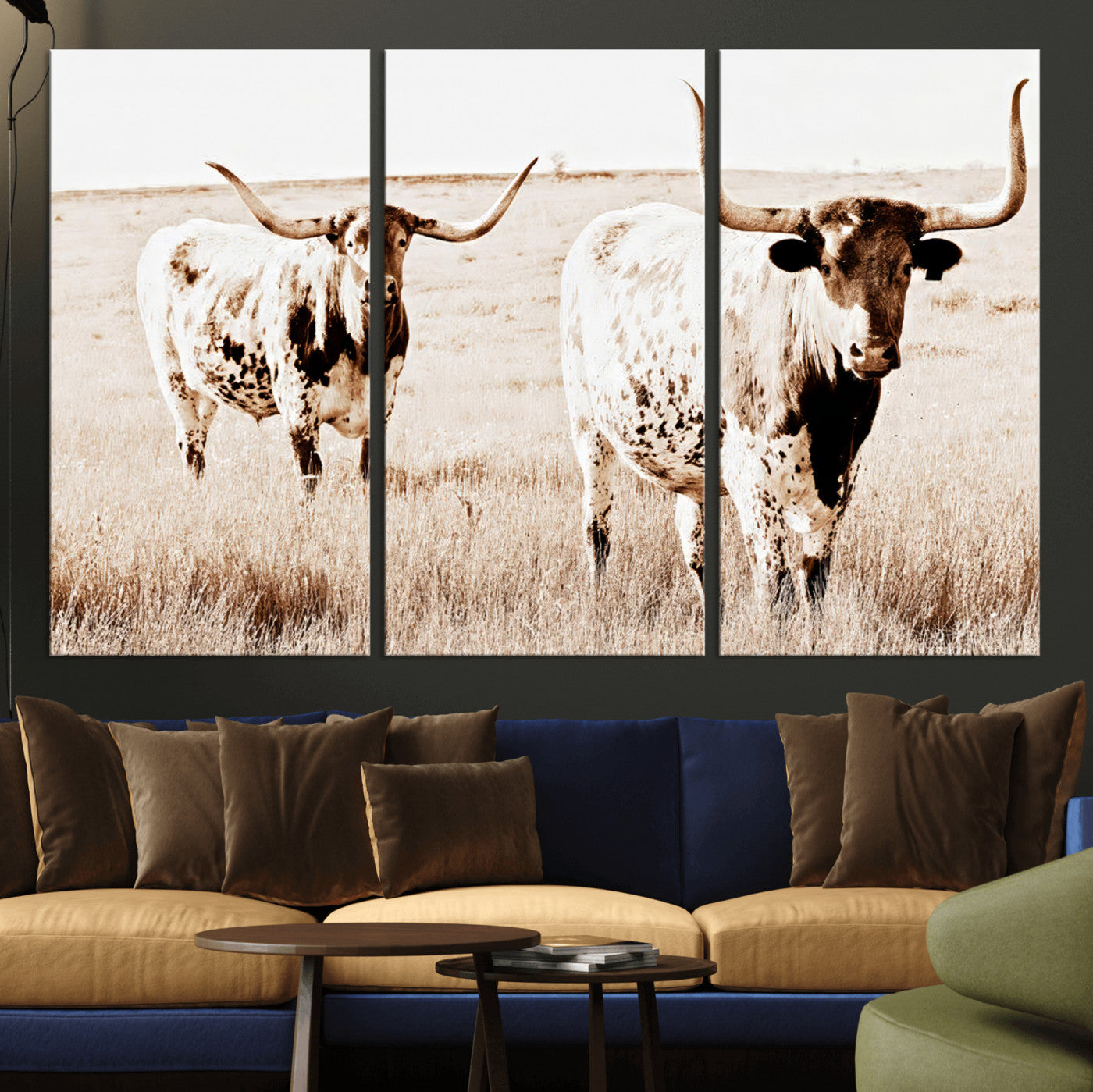 39672786-MGV-CV-36X24-Rustic Cow Scene Wall Art Canvas Print, Framed Farmhouse Style Cattle Art Picture Print, Prairie Animal Duo Perfect Rustic Western