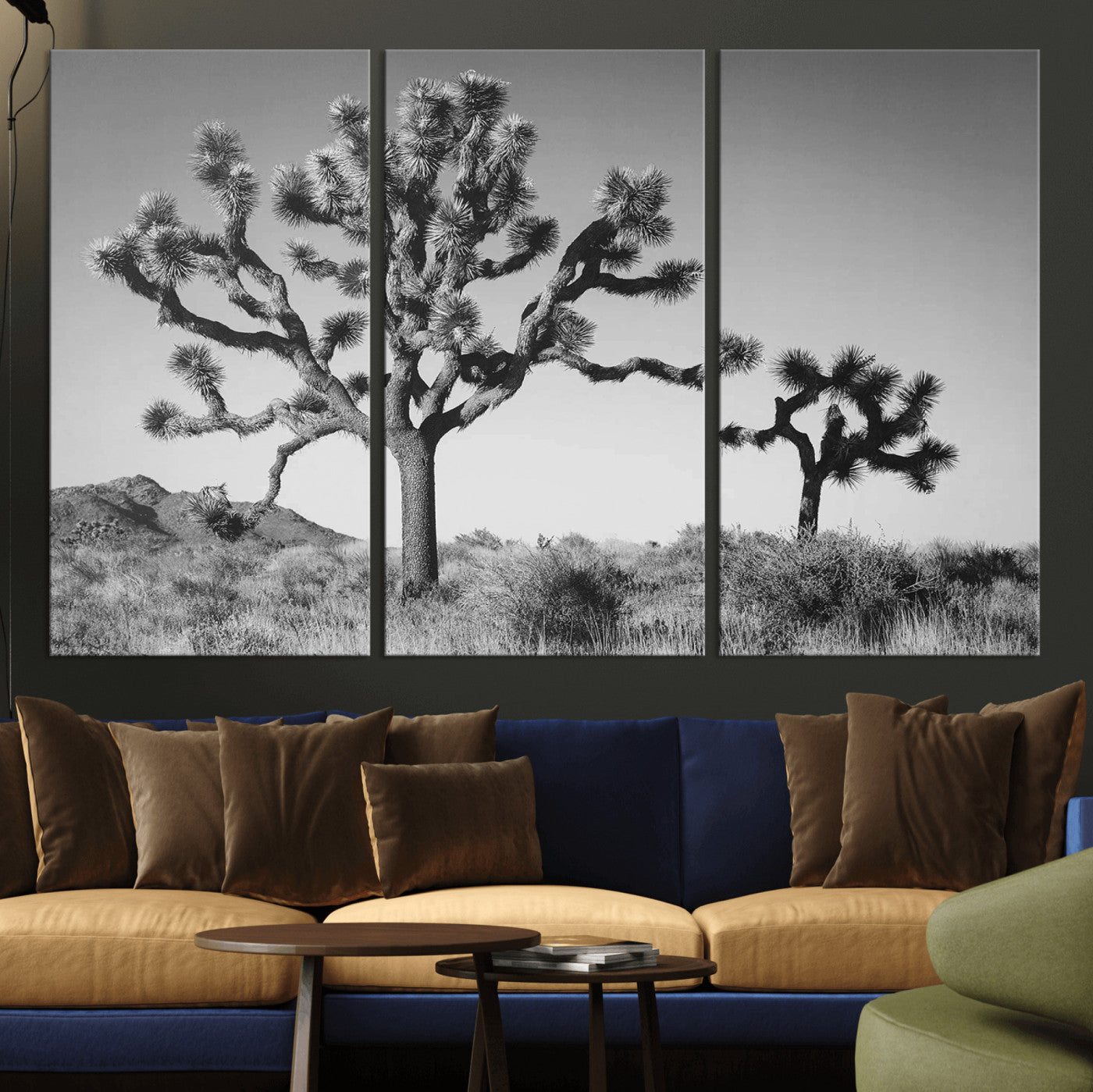 93692513-MGV-CV-36X24-Joshua Tree Wall Art Canvas Print, Framed Monochrome Desert Art Picture Print, Minimalist Nature Scene Perfect Southwestern