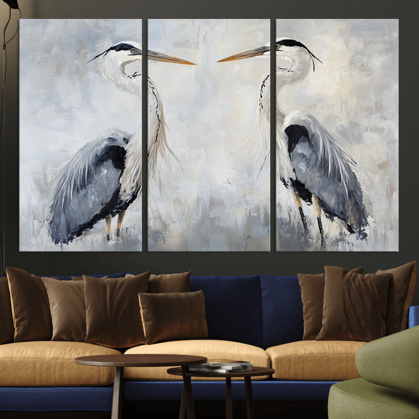90806932-MGV-CV-48X32-3P-Heron Wall Art Wall Art Canvas Print, Framed Bird Canvas Decor Art Picture Print, Nature Inspired Perfect Coastal Minimalist Decor