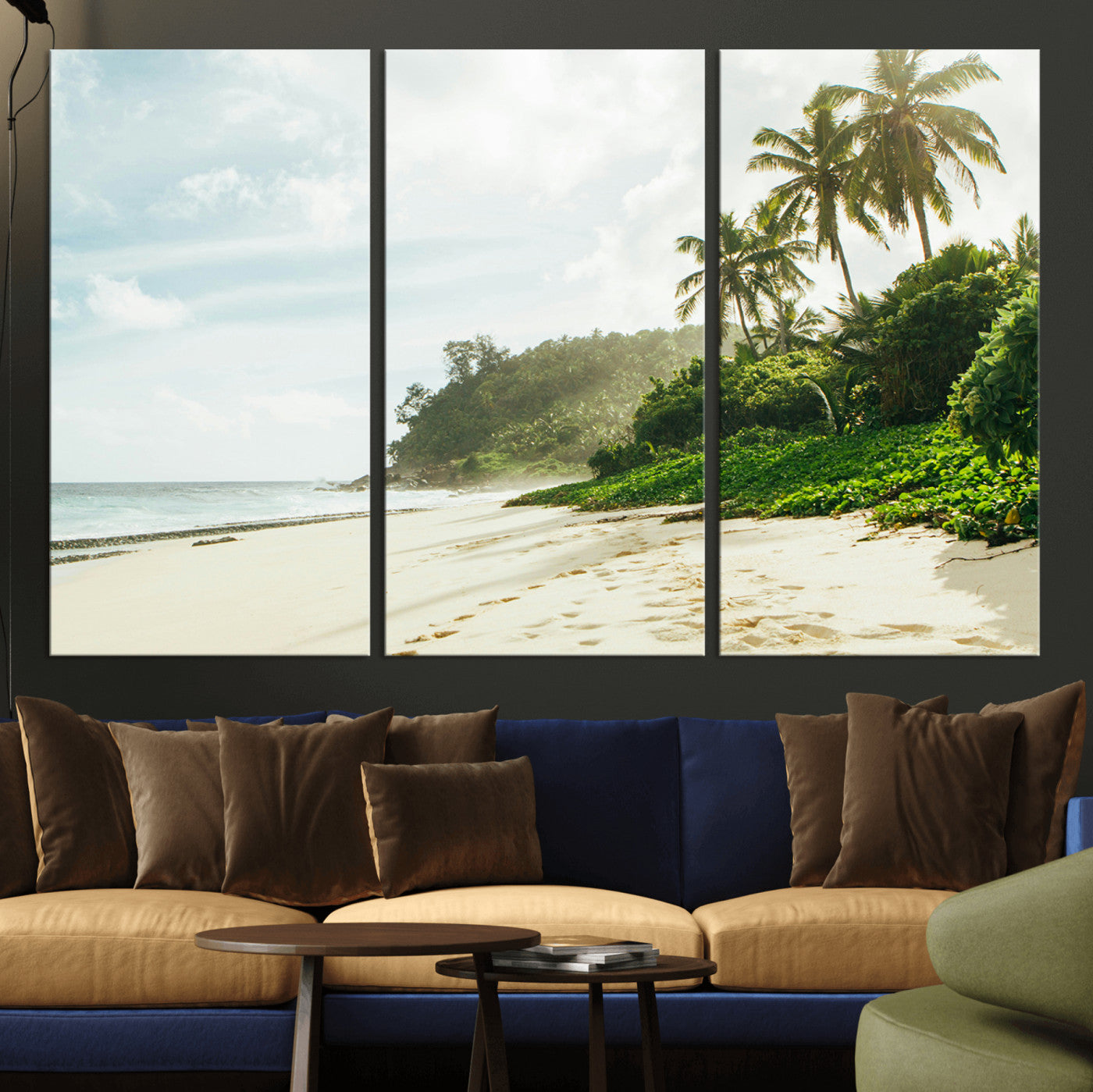 42984524-MGV-CV-48X32-3P-Relaxing Beach Wall Art Canvas Print, Framed Ocean View Art Picture Print, Coastal Serenity Perfect Tropical Coastal Decor Artwork