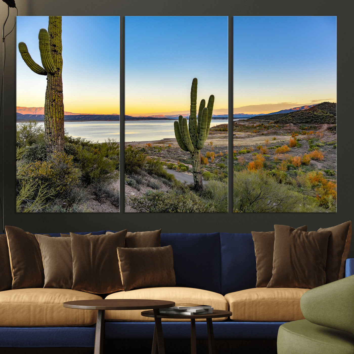 52844711-MGV-CV-36X24-Saguaro Cactus Wall Art Canvas Print, Framed Desert Sunset Art Picture Print, Southwestern Scene Perfect Southwestern Rustic Decor