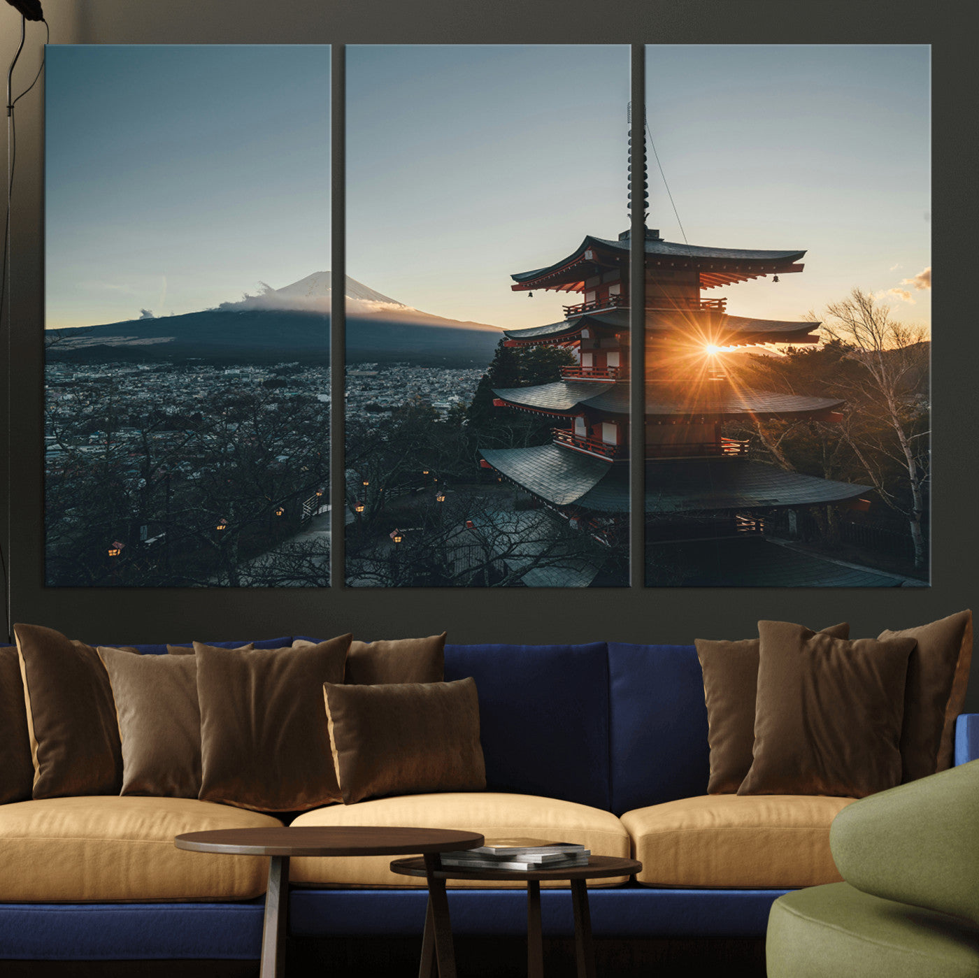 87729656-MGV-CV-36X24-Mount Fuji Wall Art Canvas Print, Framed Japan Travel Art Picture Print, Chureito Pagoda Perfect Zen Minimalism Decor Artwork