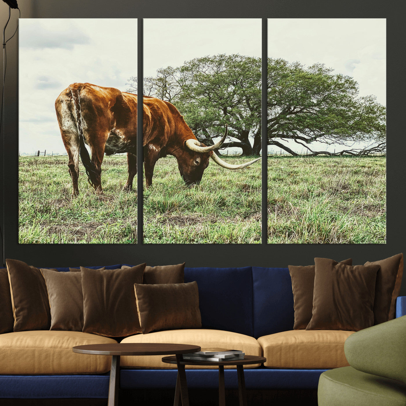 91866234-MGV-CV-36X24-Texas Longhorn Wall Art Canvas Print, Framed Rustic Ranch Art Picture Print, Western Cattle Perfect Rustic Farmhouse Decor Artwork