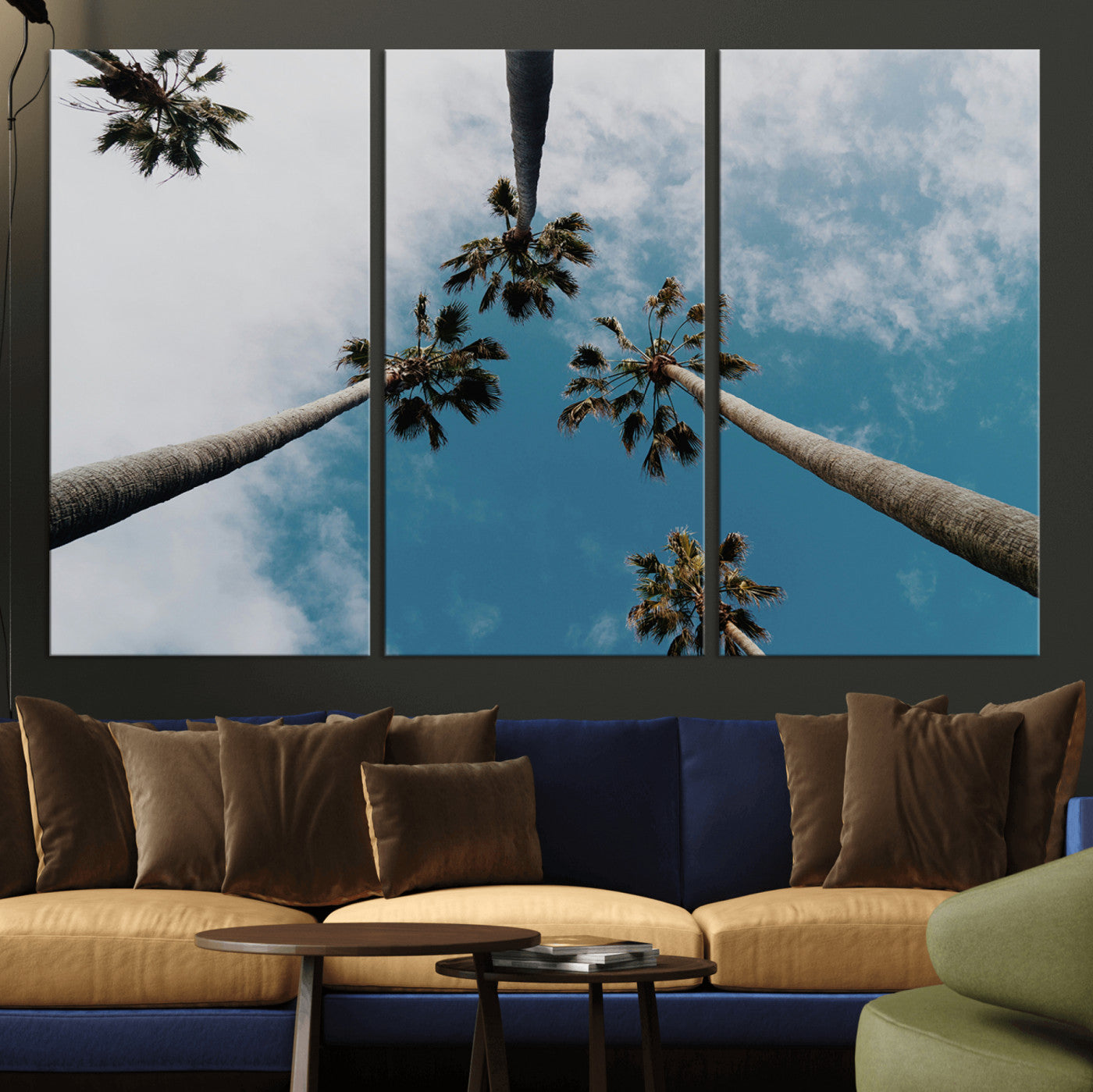 45236398-MGV-CV-36X24-Tropical Palm Trees Wall Art Canvas Print, Framed California Sky Art Picture Print, Minimalist Nature Perfect Coastal Minimalist