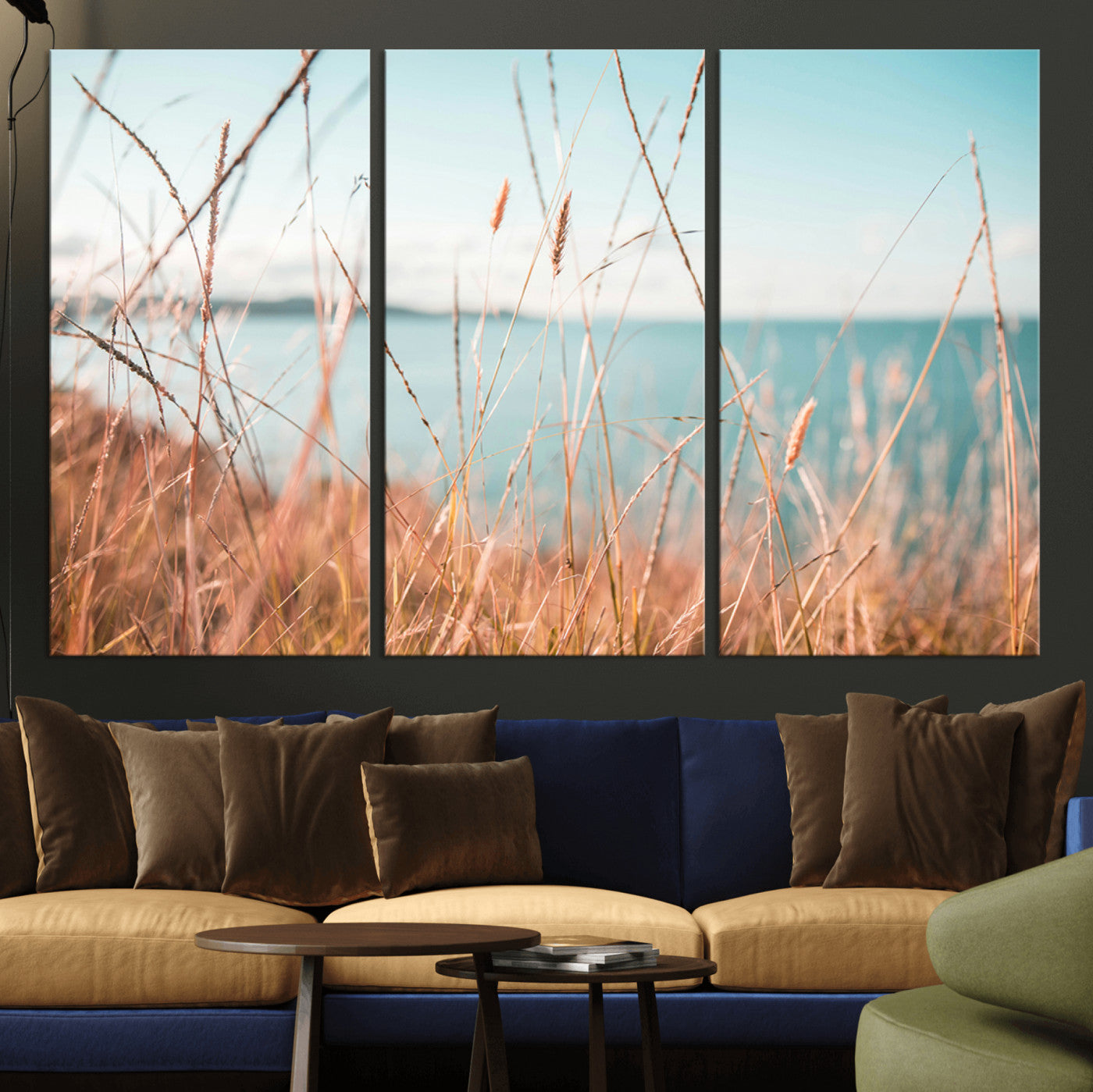 36108696-MGV-CV-36X24-Coastal Grass Wall Art – Serene Ocean View Canvas Print, Beach Nature Photography Decor for Living Room, Bedroom, Office or Modern