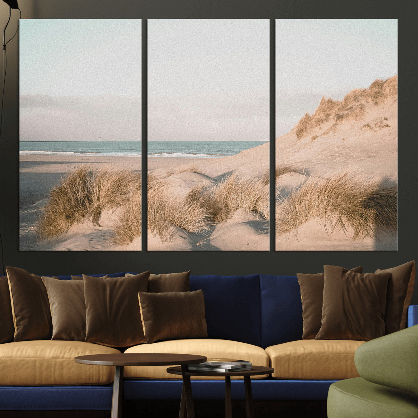 28064037-MGV-CV-36X24-Minimalist Seascape Wall Art Canvas Print, Framed Neutral Beach Print Art Picture Print, Sand Dune Photography Perfect