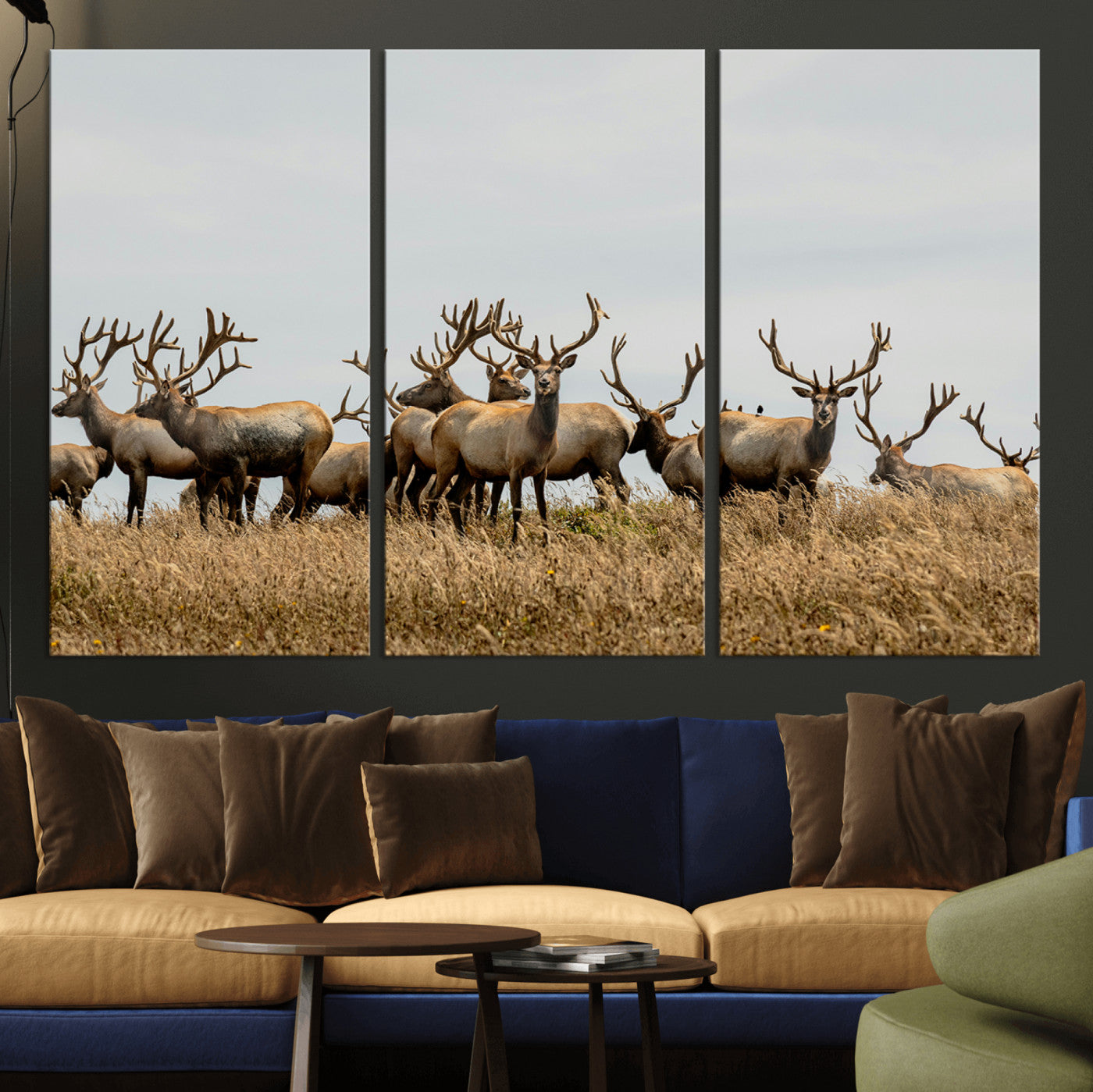 42170220-MGV-CV-36X24-Elk Herd Wall Art Canvas Print, Framed Wildlife Photography Art Picture Print, Majestic Antlers Perfect Rustic Wildlife Decor