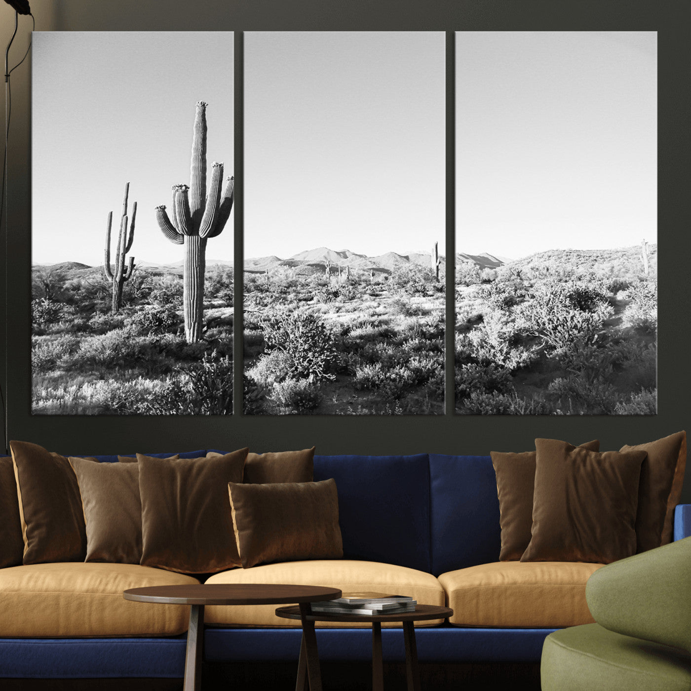 85205054-MGV-CV-36X24-Saguaro Cactus Wall Art Canvas Print, Framed Monochrome Landscape Art Picture Print, Scenic Arizona View Perfect Minimalist